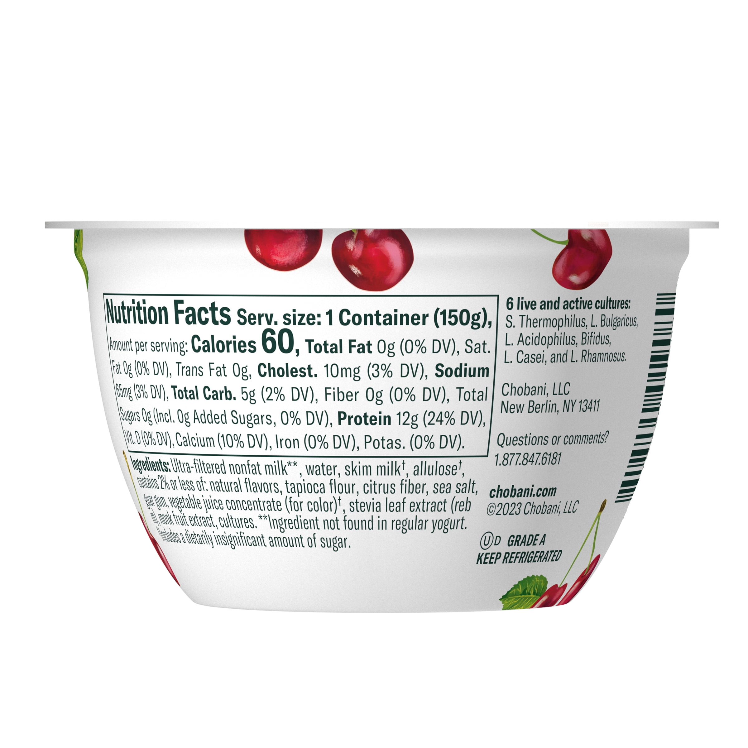 Chobani Zero Sugar Non-Fat Greek Yogurt Black Cherry 5.3 oz Cup