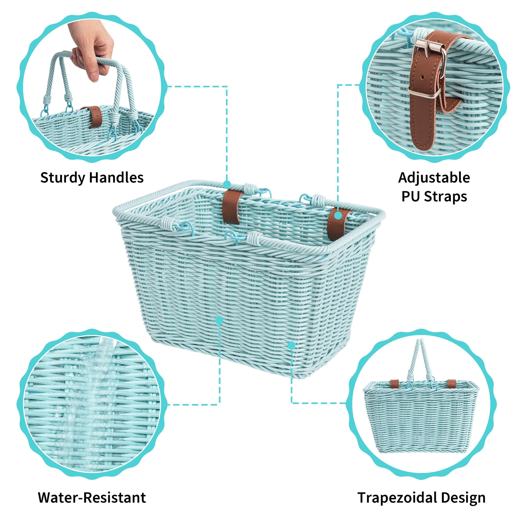 Bike Basket, Front Bicycle Bike Baskets, Small Wicker Bike Basket , Small Wicker Basket for Bike, 1-Pack