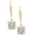 thumbnail image 3 of Gem Stone King 18K Yellow Gold Plated Silver White Moissanite and White Diamond Earrings for Women (3.41 Cttw, Gemstone Birthstone, Cushion 7MM), 3 of 6