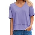 thumbnail image 5 of Short Sleeve Solid Color Summer Women V Neck Casual Flowy Tee Shirt, 5 of 7