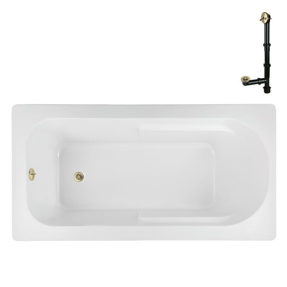 Streamline N-4300-742-PBR 66 in. x 34 in. Acrylic Soaking Drop-In Bathtub in Glossy White, With External Drain in Polished Brass