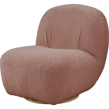 27 Inch Teddy Sherpa Fabric Curved Accent Chair Swivel Function Pink - Saltoro Sherpi