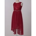 thumbnail image 4 of Aislor Little Girls High Low Lace Wedding Bridesmaid Pageant Party Chiffon Formal Dress 6-16 A Burgundy 16, 4 of 7