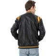 thumbnail image 3 of Men's PU Faux Leather Full-Zip Bomber Jacket Stand Collar Fleece Windproof Lightweight Motorcycle Racing Coat Outwear, 3 of 4