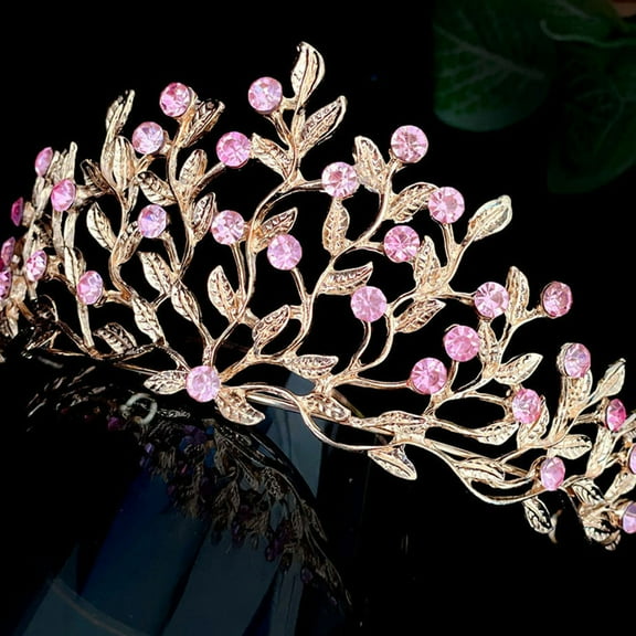 OUNONA Romantic Rhinestone Headband for Home Pink Wedding Party Crown 1 Piece