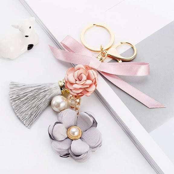 HINTRMENT 1Set Rose Flowers Keychain Metal Purse Tassels Charms for Women and Girls Car Key Chain Pendant 5x1.5x15cm