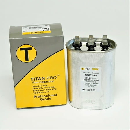

TitanPro 30\/4-440 TitanPro TOCFD304 HVAC Oval Motor Run Dual Capacitor. 30/4 MFD/UF 440/370 Volts