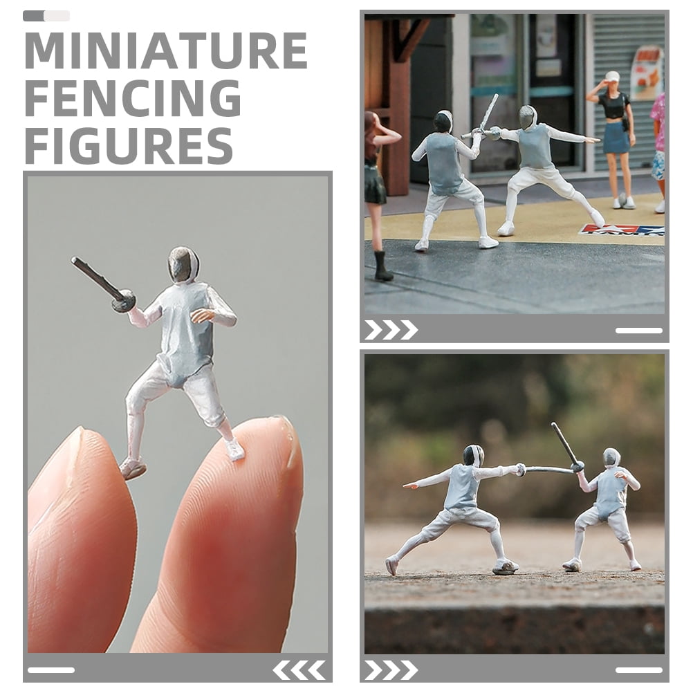 HEMOTON 2pcs Miniature Fencing Models 1/64 Scale Figures Fencing Scenes Tiny Fencing People Decor Realistic Match Models