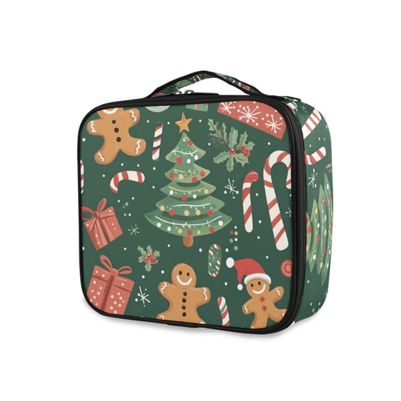 FORMRS Travel Makeup Bag Large Capacity Train Case Cosmetic Organizer with Adjustable Dividers, Brown Christmas Gingerbread
