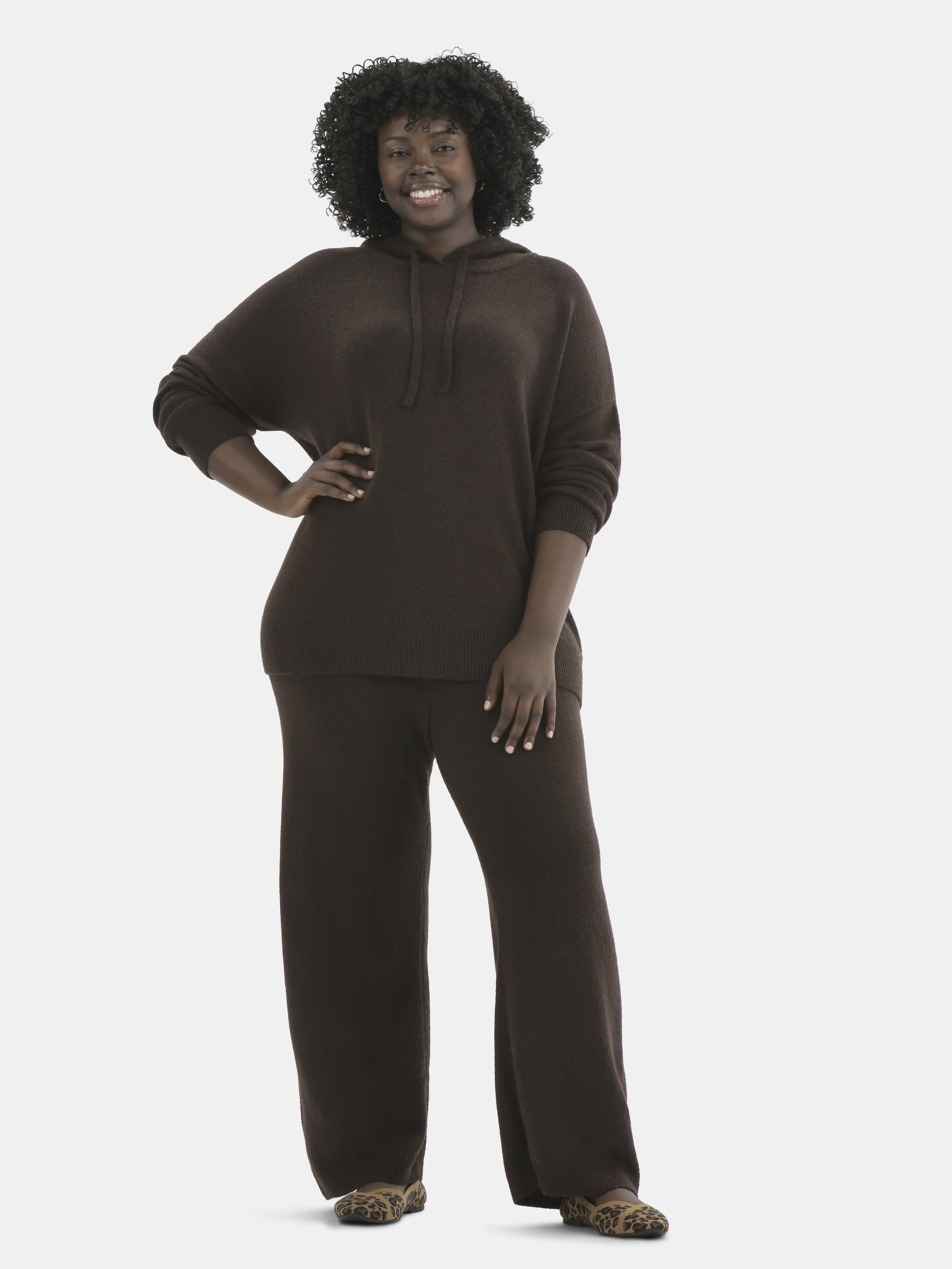 Time and Tru Women's and Women’s Plus Sweater Hoodie and Pants Set, Sizes XS-4X