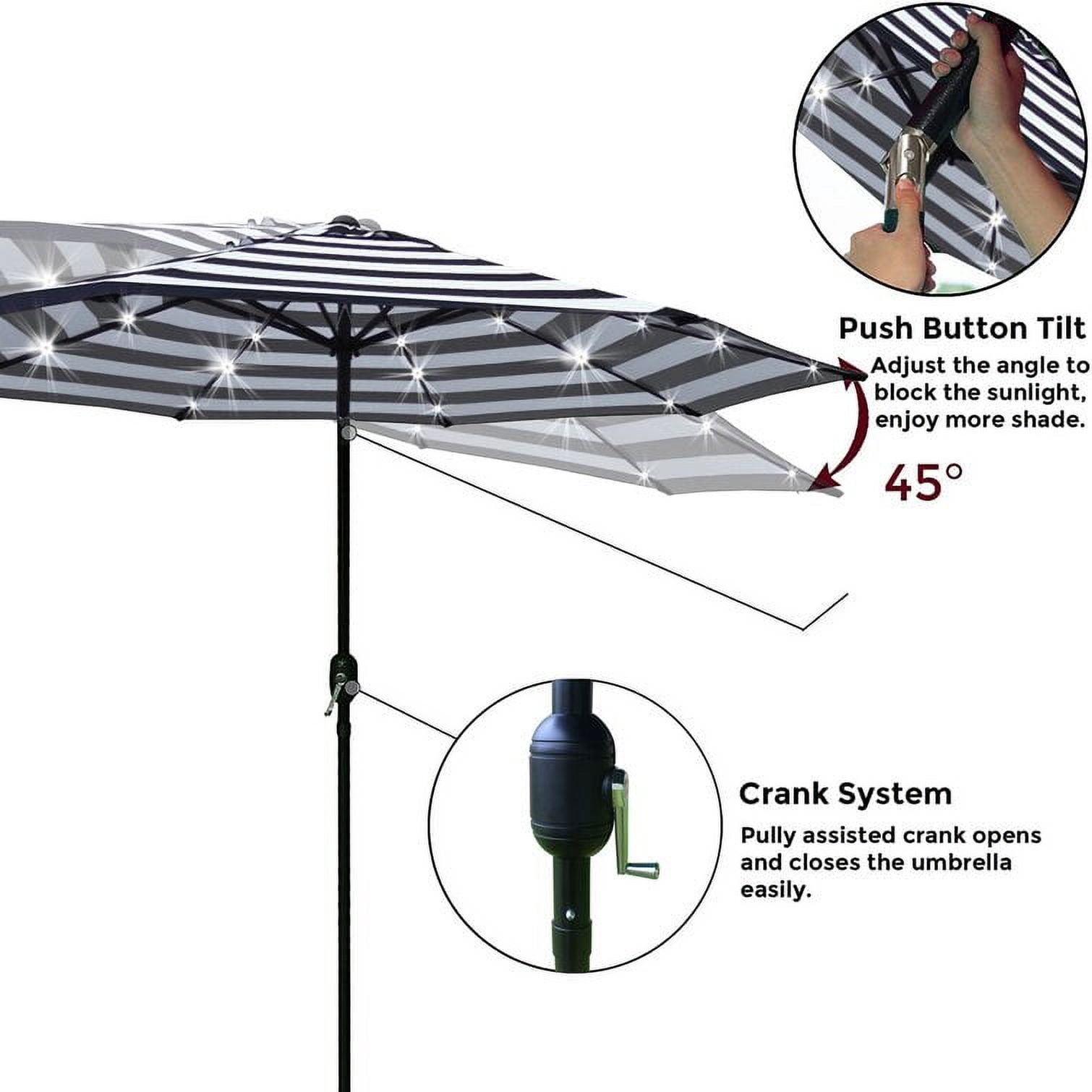 Bibana 9ft Solar 24 LED Lighted Patio Umbrella with 8 Ribs, Adjustment and Crank Lift System (Black & White)