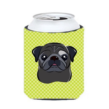 Carolines Treasures Checkerboard Lime Green Black Pug Can or Bottle Hugger Can Hugger multicolor