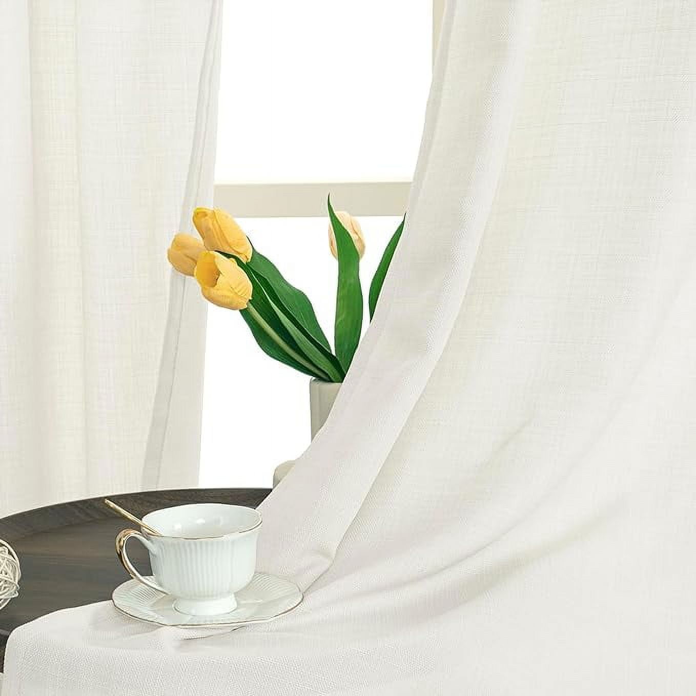 Bailu Linen Textured Semi Sheer Curtains for Bedroom 63 Inch Length Draperies Curtains Bronze Grommet (52''W x 63''L, 2 Panels, Off White)