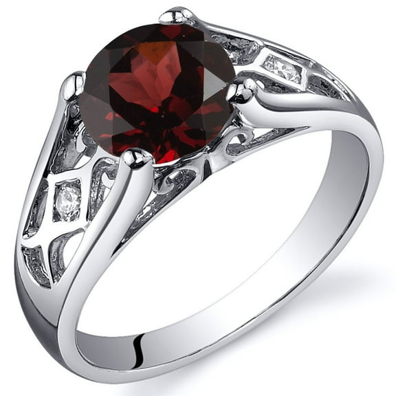 PEORA Garnet Cathedral Solitaire Ring for Women 925 Sterling Silver, Natural Gemstone, 1.50 Carats Round Shape 7mm, Size 9