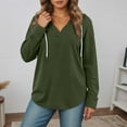 thumbnail image 2 of XIAONU Womens Hoodies Loose Fit Long Sleeve V Neck Drawstring Hooded Sweatshirt Simple Solid Color Relaxed Fit Oversize Hoodie, 2 of 4