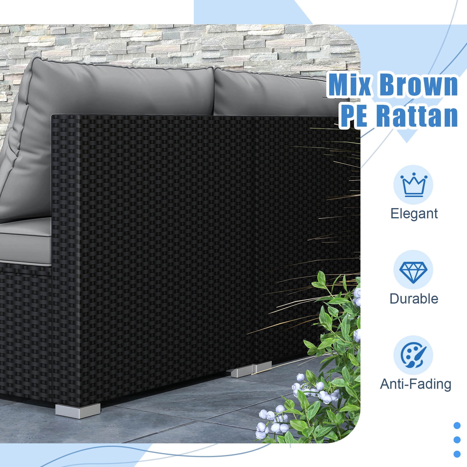 Costway 5 Piece Outdoor Furniture Set with Seat & Back Cushions  Tempered Glass Tabletop Gray