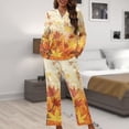 thumbnail image 6 of Kuiaobaty Maple Leaf Print Women Pajama Sets Thanksgiving Long Sleeve Pj Sleepwear Soft Comfy Button Down Sleep Sets Loungewear with Pockets, S, 6 of 7