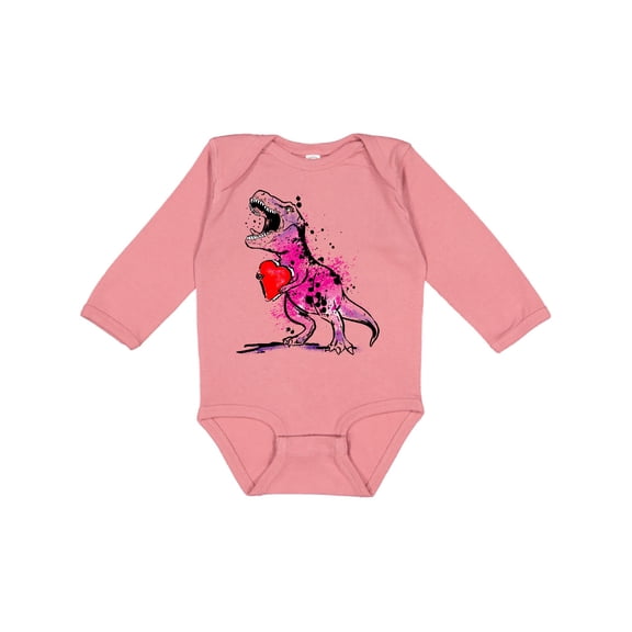 Inktastic Valentine's Day Graffiti T-Rex with Heart Shaped Candy Box Boys or Girls Long Sleeve Baby Bodysuit