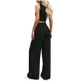 thumbnail image 7 of Travel Outfits for Women Summer Sleeveless Button Down Shirts and Wide Leg Pants Womens Sets 2 Piece Outfits, 7 of 7