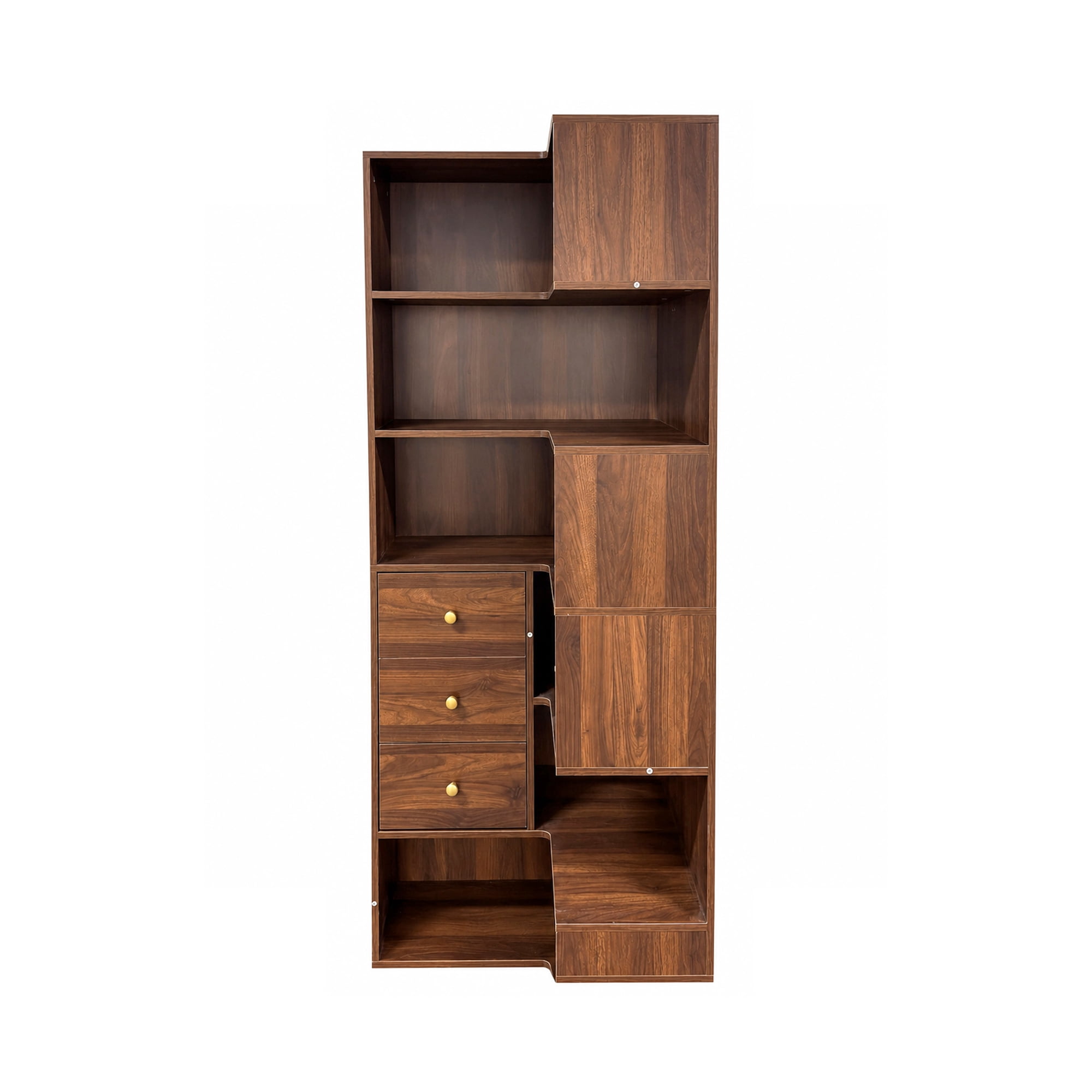 71" Tall Corner Bookcase with 3 Drawers, 6-Tier L-Shaped Bookshelf with Open Cases