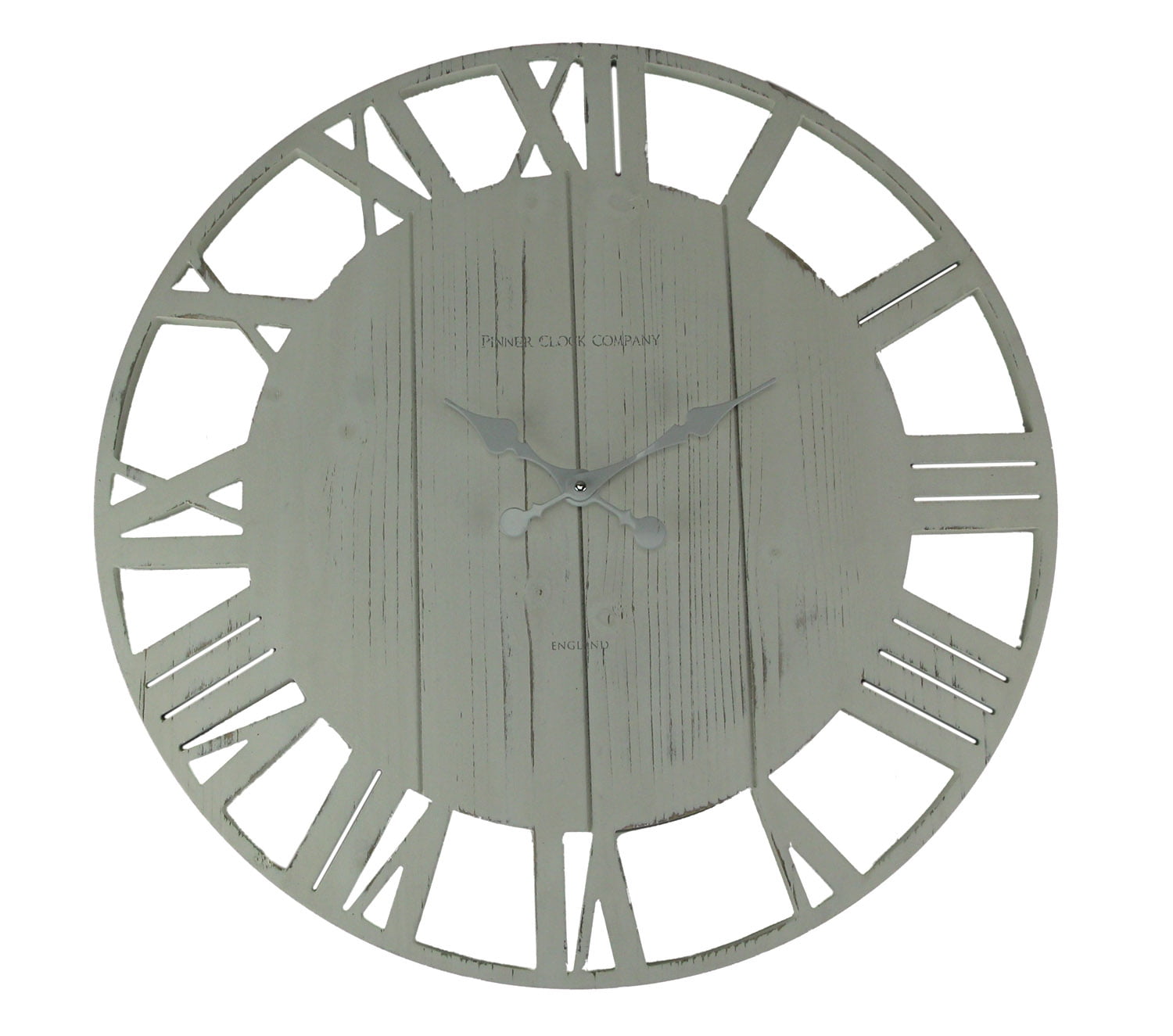 Elico LTD Distressed Cutout Wood Open Frame Oversize Round Wall Clock, White White