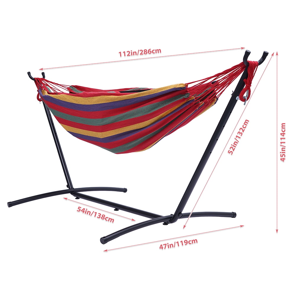 Lowestbest Double Cotton Hammock, 112" Large Size Double Classic Hammock with Space Saving Steel Stand, 450 lb Capacity Lowestbest Double Cotton Hammock, 112" Large Size Double Classic Hammock with Space Saving Steel Stand, 450 lb Capacity