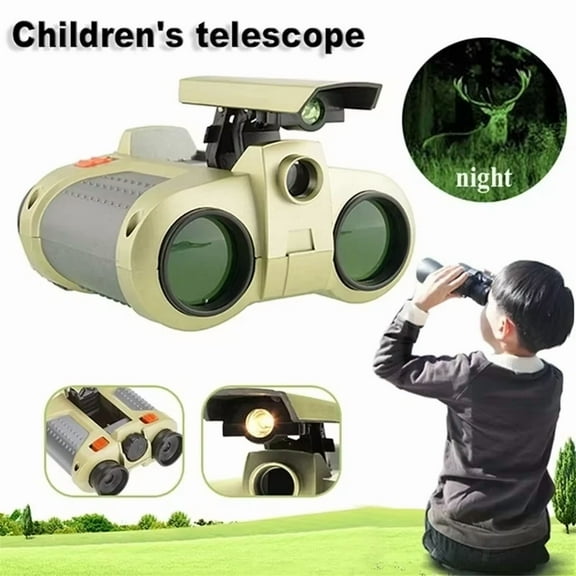 Kids Binoculars Toy 4X30 Outdoor Travel Telescope Night Vision Pop-Up Led Light