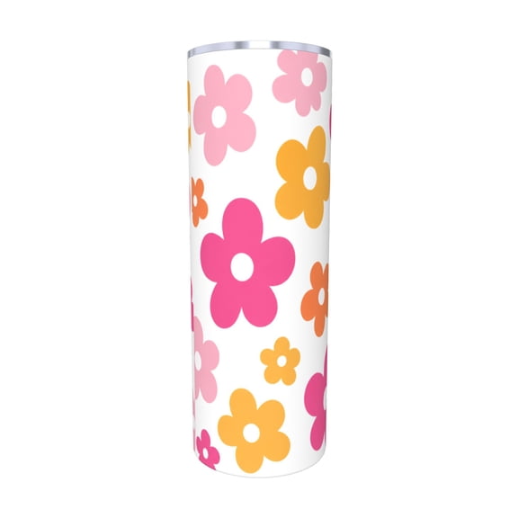 Retro Groovy Daisy Flower 20oz Insulated Tumbler with Handle and Straw Travel Coffee Cup Car Cup Gift for Women with Straw