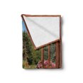 thumbnail image 2 of Garden Art Soft Flannel Fleece Throw Blanket, Digitally Illustrated Window to Floral Spring Backyard Nature Beauty, Cozy Plush for Indoor and Outdoor Use, 60" x 80", Olive Green Redwood, by Ambesonne, 2 of 5