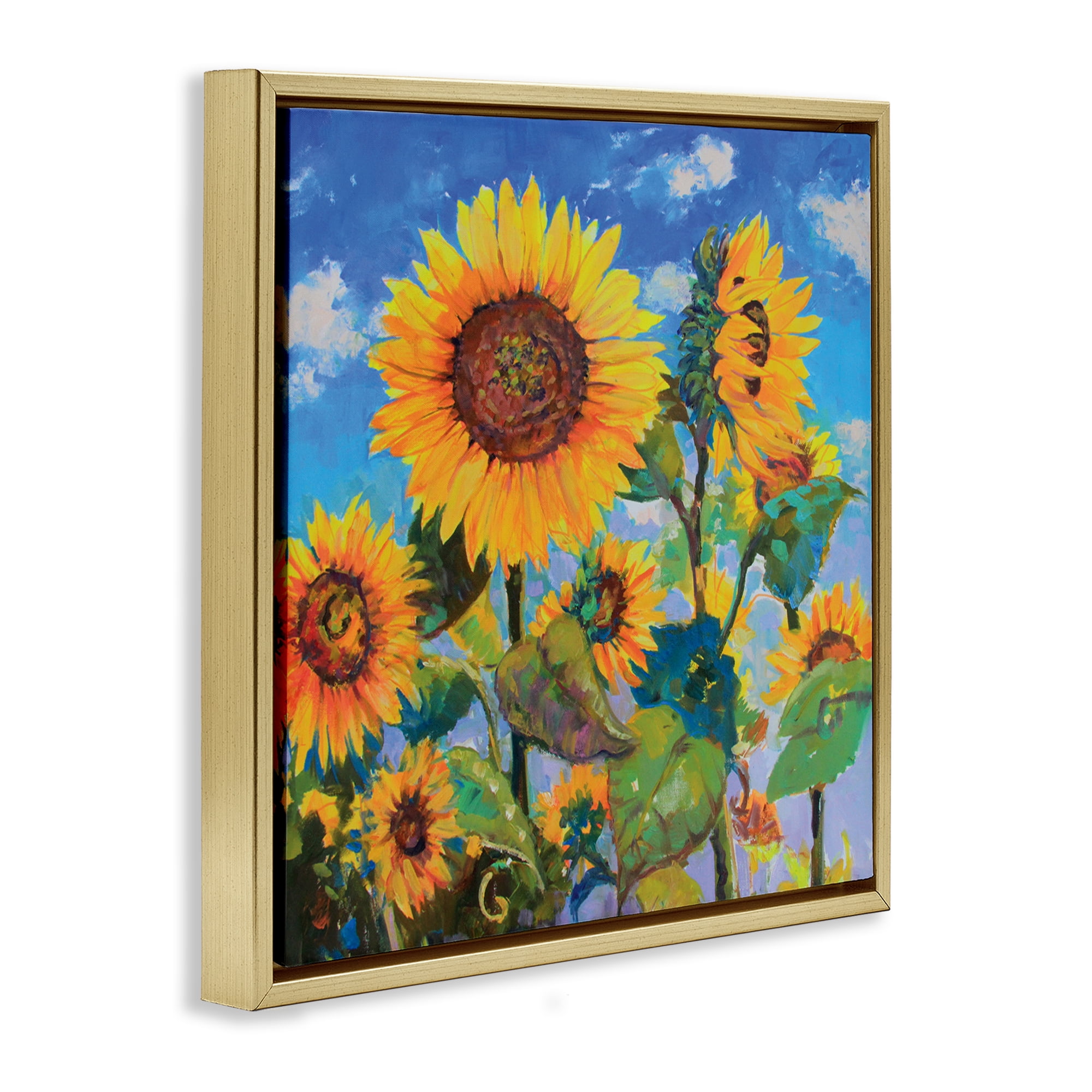 Stupell Industries Lost Acres Sunflowers Plants & Flowers Painting Gold Floater Framed Canvas Art Print Wall Art, 18 x 18