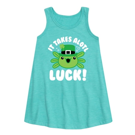 

Instant Message - St. Patrick s Day - It Takes Alotl Luck - Axolotl - Toddler and Youth Girls A-line Dress