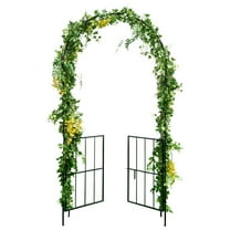 Costway Garden Arch Arbor Trellis with Gate 7.5 ft Patio Archway Pergola for Wedding