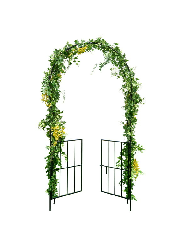 Costway Garden Arch Arbor Trellis with Gate 7.5 ft Patio Archway Pergola for Wedding