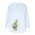thumbnail image 4 of BangWanChi Long Sleeve Shirts for Women Women's Casual Plant Floral Print V-neck Rolled Up Sleeve Shirt T-Shirt Long Sleeved Top, 4 of 4