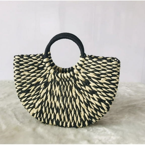 New Women Wicker Handbag Semicircle Bags Totes Beach Straw Woven Rattan Bag Retro Rattan Bag Handknitting