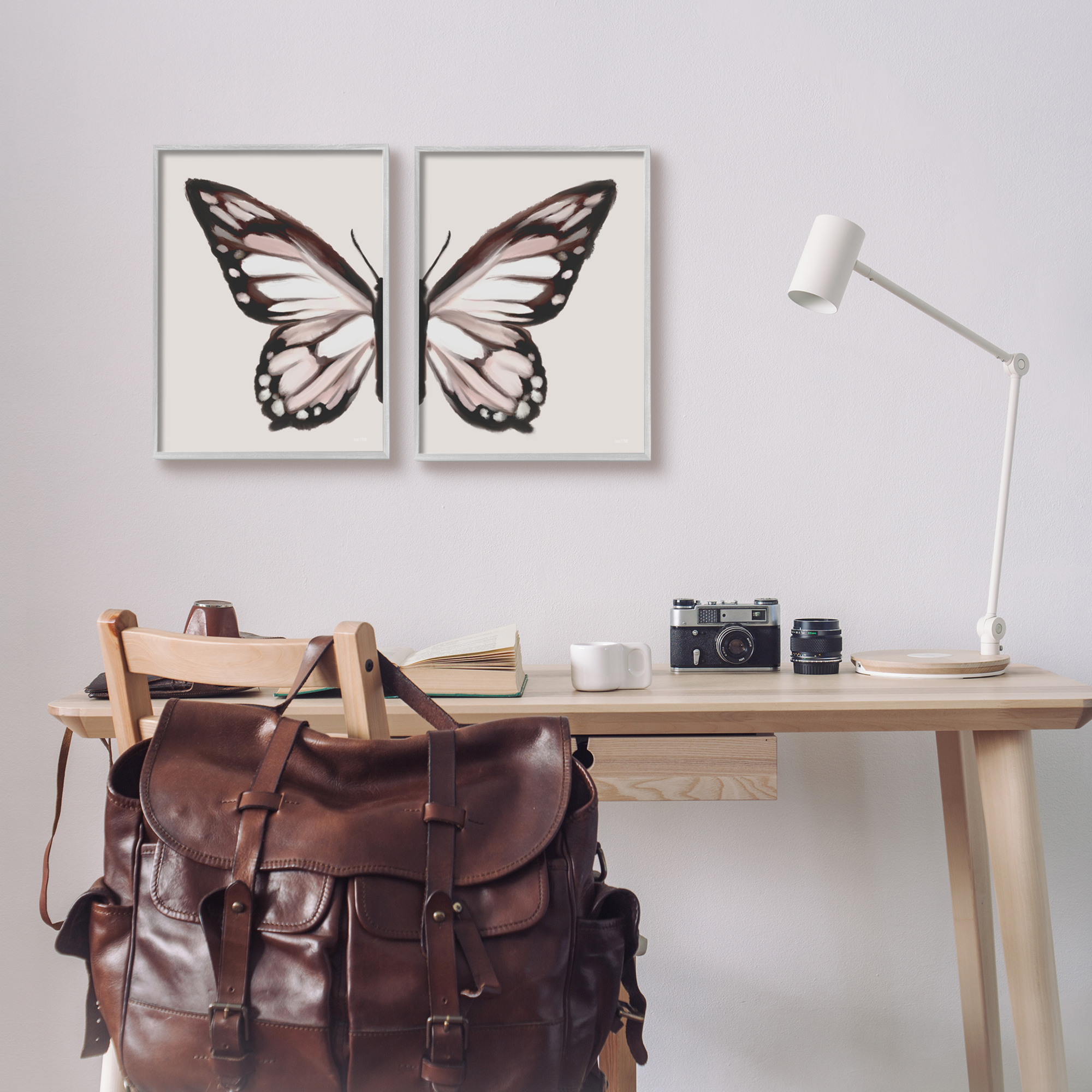 Stupell Muted Symmetrical Butterfly Wings Animals & Insects Painting Gray Framed Art Print Wall Art, Set of 2
