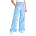 thumbnail image 3 of Loopsun Kids 5-15Years Summer Plaid Ruffle Full Length Pants Elastic Waist Comfortable with Pocket, 3 of 5