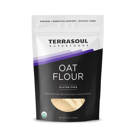 Terrasoul Superfoods Organic Oat Flour, 1 Lb - Finely Ground - Gluten-Free - Ideal for baking