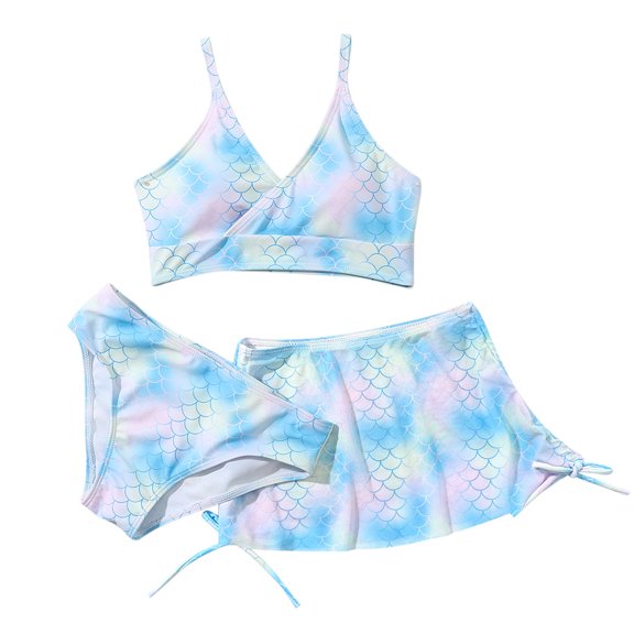 8-12T Big Girl's 3 Piece Swimsuits Printed Bikini Bathing Suit with Cover Up UPF 50 