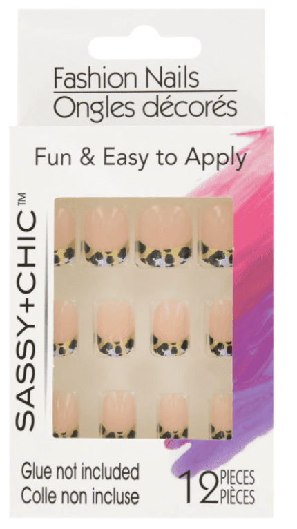 Nails - Acrylic Nail Kit - Fake Nails - Glue-On French-Tip Fashion Nails, 12-pc. Set - Zebra Elegant - 1 Set 