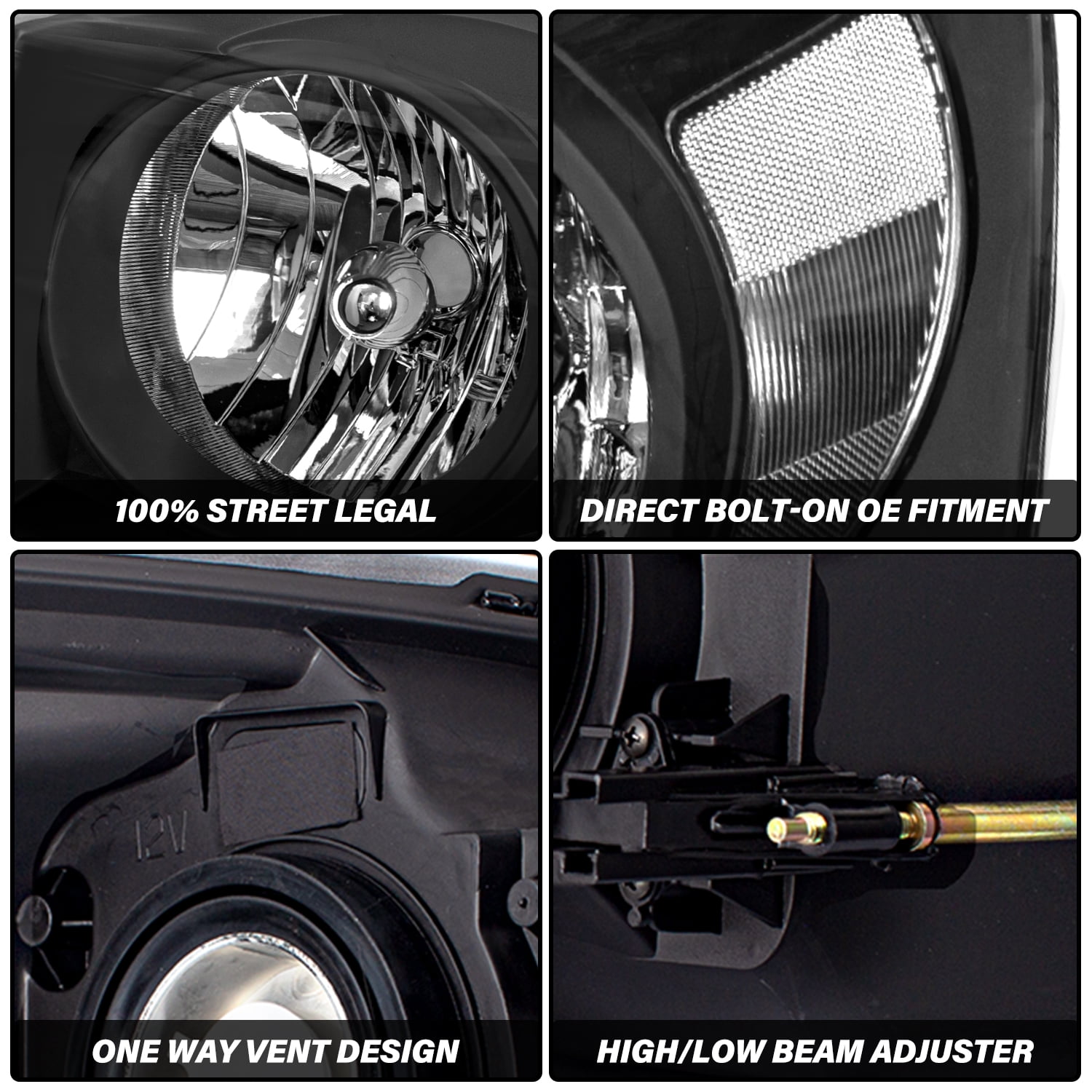 For 2006-2009 Dodge Ram 1500 2500 3500 Pair Headlights Black Clear Headlamps