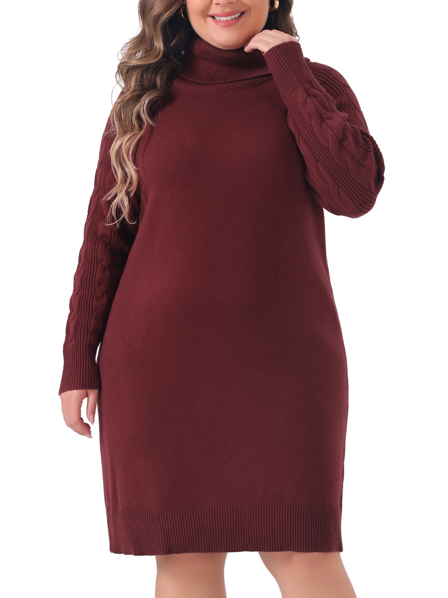 DARING DIVA Plus Size Long Sleeve Turtleneck Warm Pullover Mini Dress 3X Burgundy
