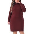 thumbnail image 2 of DARING DIVA Plus Size Long Sleeve Turtleneck Warm Pullover Mini Dress 1X Burgundy, 2 of 6