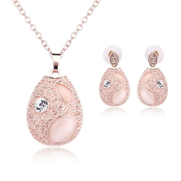 WHAMVOX Oval Necklace Earring Set for Women in Pink Alloy Perfect for Jewelry Decoration Lightweight and Durable 0.5 inch