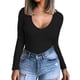 thumbnail image 1 of Moda mujer Color sólido básico Sexy manga larga cuello en V mono blusa Tops Fridja hj3594, 1 of 5