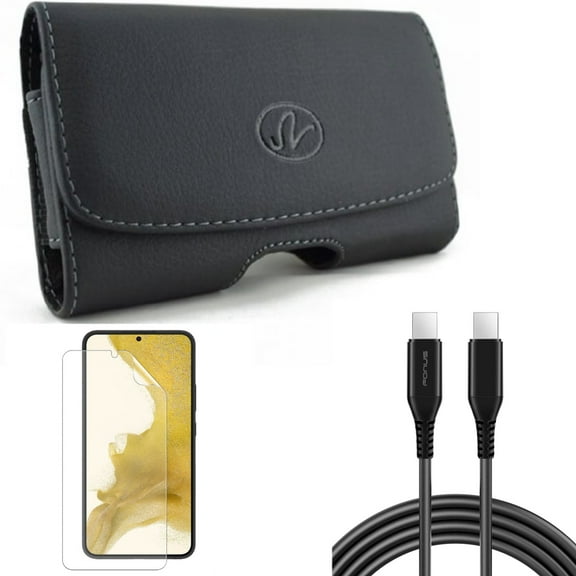 For Samsung Galaxy S21 (6.2") - Anti-Glare TPU Film Matte Screen Protector   Swivel Leather Case Belt Clip   Power PD Fast Charger Cord 10ft Long USB-C Cable