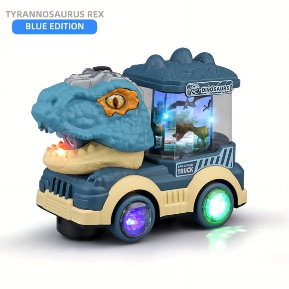MesaSe 1pc Dinosaur Themed Electric Toy Car - Mixed Color Plastic Features Spray Light & Sound Effects Featuring Triceratops and Tyrannosaurus Rex Ideal for Birthday/Holiday Gifts f