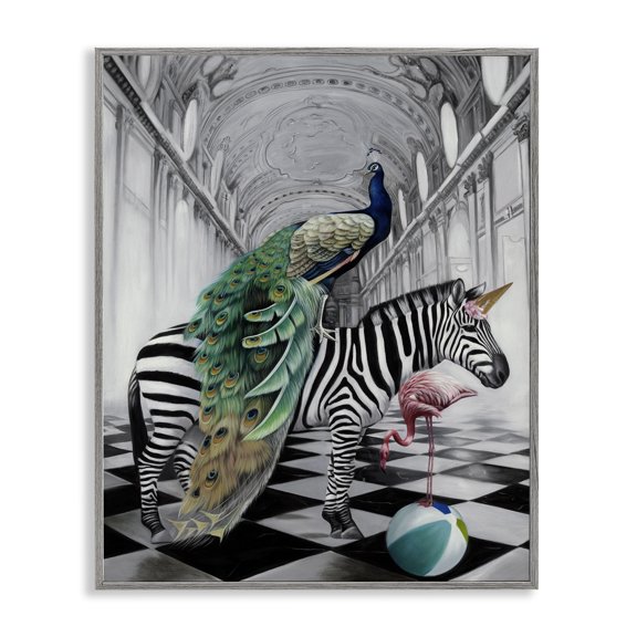 Stupell Industries Glam Safari Animals in Classic Architecture Gray Framed Giclee Art, 11 x 14, by Urban Road