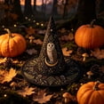 thumbnail image 3 of Halloween Quilted Witch Hat, 16.9x11.8in Embroidered Polyester Hat with Wide Brim, Soft and Comfortable, Party and Themed Cosplay Costume Accessory, 3 of 5