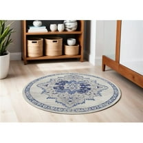 HomeRoots 552418 5 ft. Floral Medallion Round Rug, Ivory & Blue